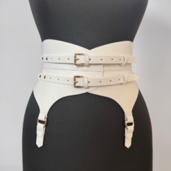 Garters White Leather Corset Belt - Image 3