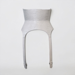 Long Garters White Croco Leather Corset Belt