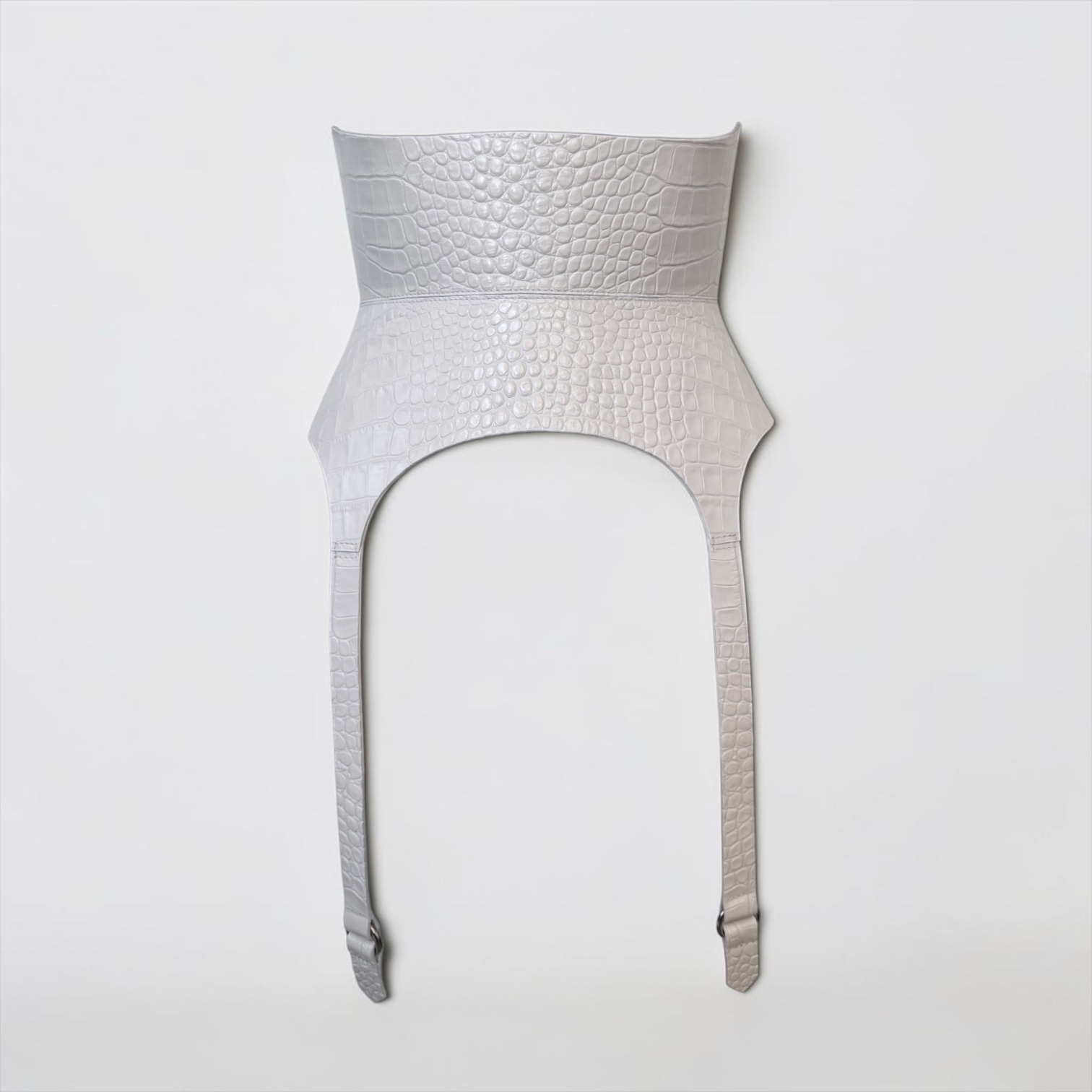 Long Garters White Croco Leather Corset Belt