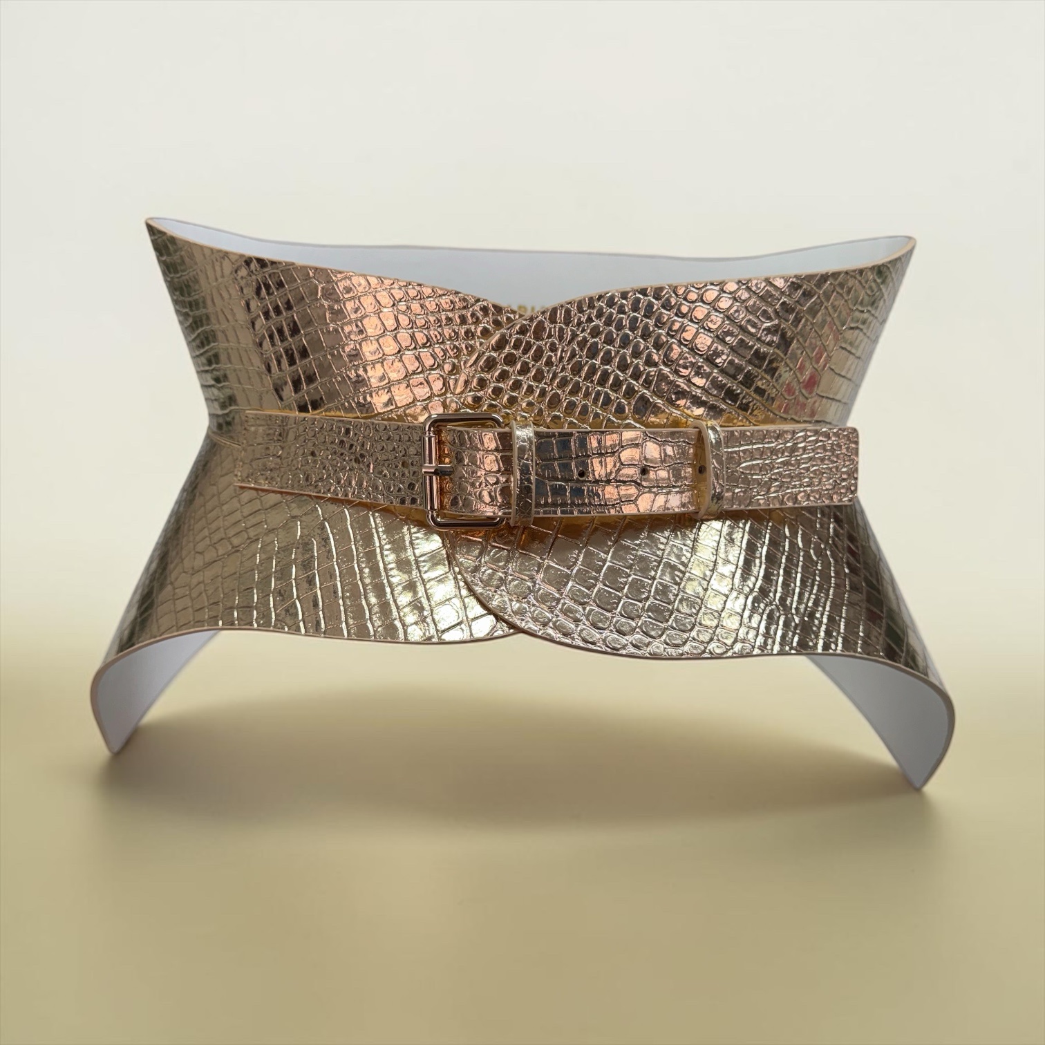 Hallo Gold Croc Leather Corset Belt