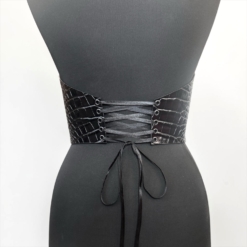 Round Under-bust Black Croco Leather Belt - Image 3