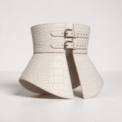 Peplum Off white Croco Leather Corset Belt - Image 3