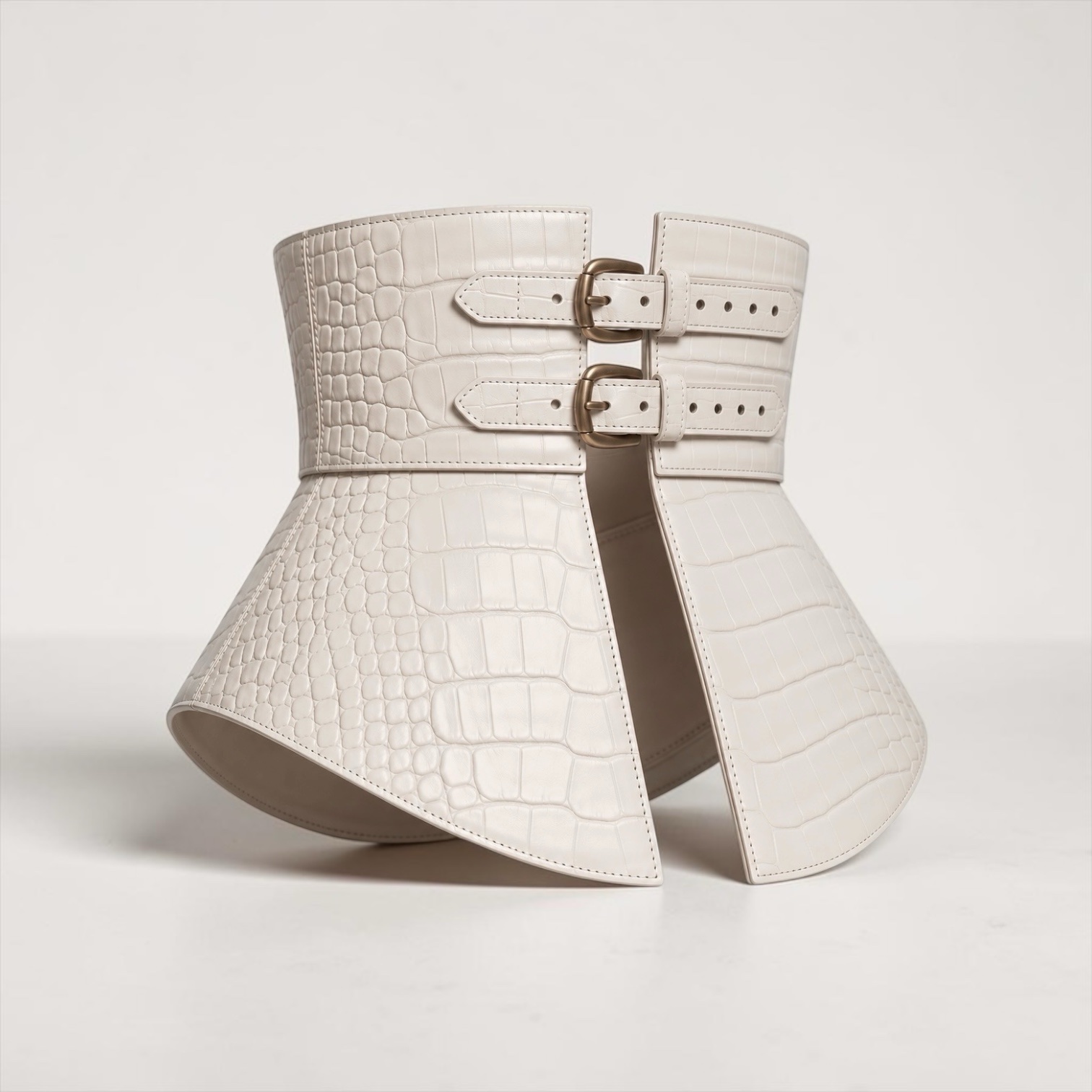 Peplum Off white Croco Leather Corset Belt - Image 3