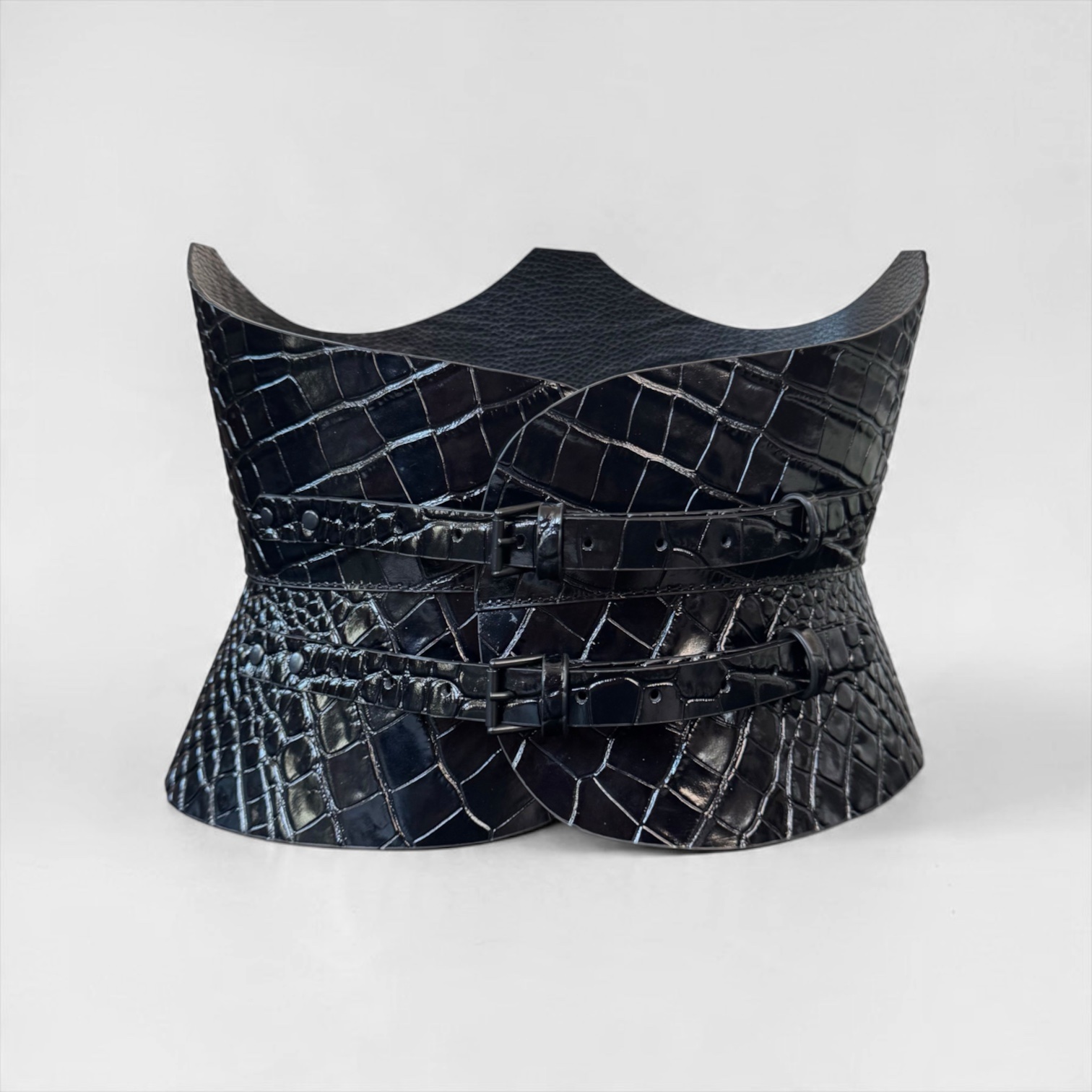 Black XO Eclipse Croco Leather Corset Belt - Image 4