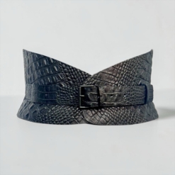 Black Cleo Croco Leather Hourglass Corset Belt - Image 4