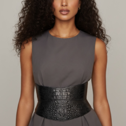 Black Cleo Croco Leather Hourglass Corset Belt - Image 3